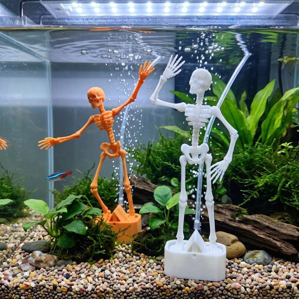 3D Printed Dancing Skeleton Aquarium Bubbler Movable Oxygen Skeleton Halloween Decor