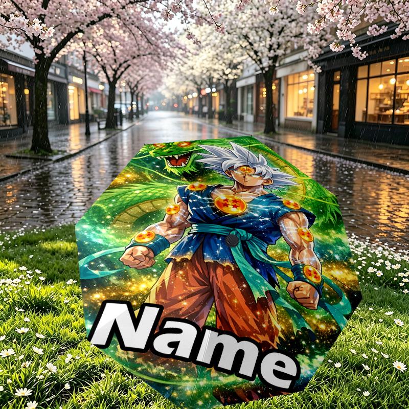 Custom Name Personalized DRAGON BALL Print Umbrella, Auto Open Close, 8‑Rib Sturdy Frame, Commute Camping Hiking Use, Birthday Gift