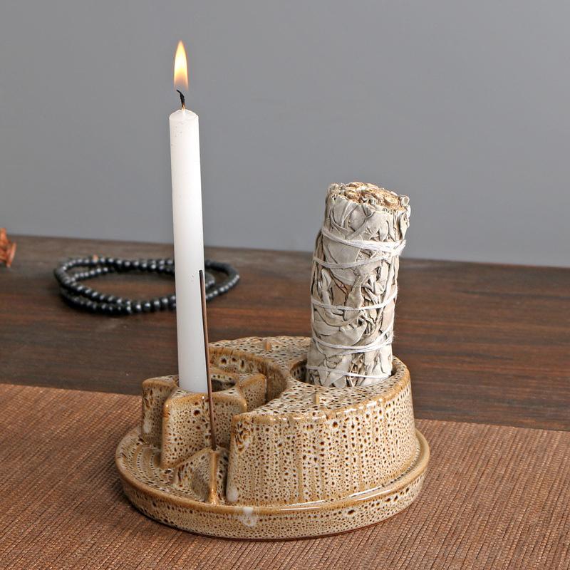 Sage Candlestick Ornament Decoration Holy Wood Tray Tea Wax Table Set Ambiance
