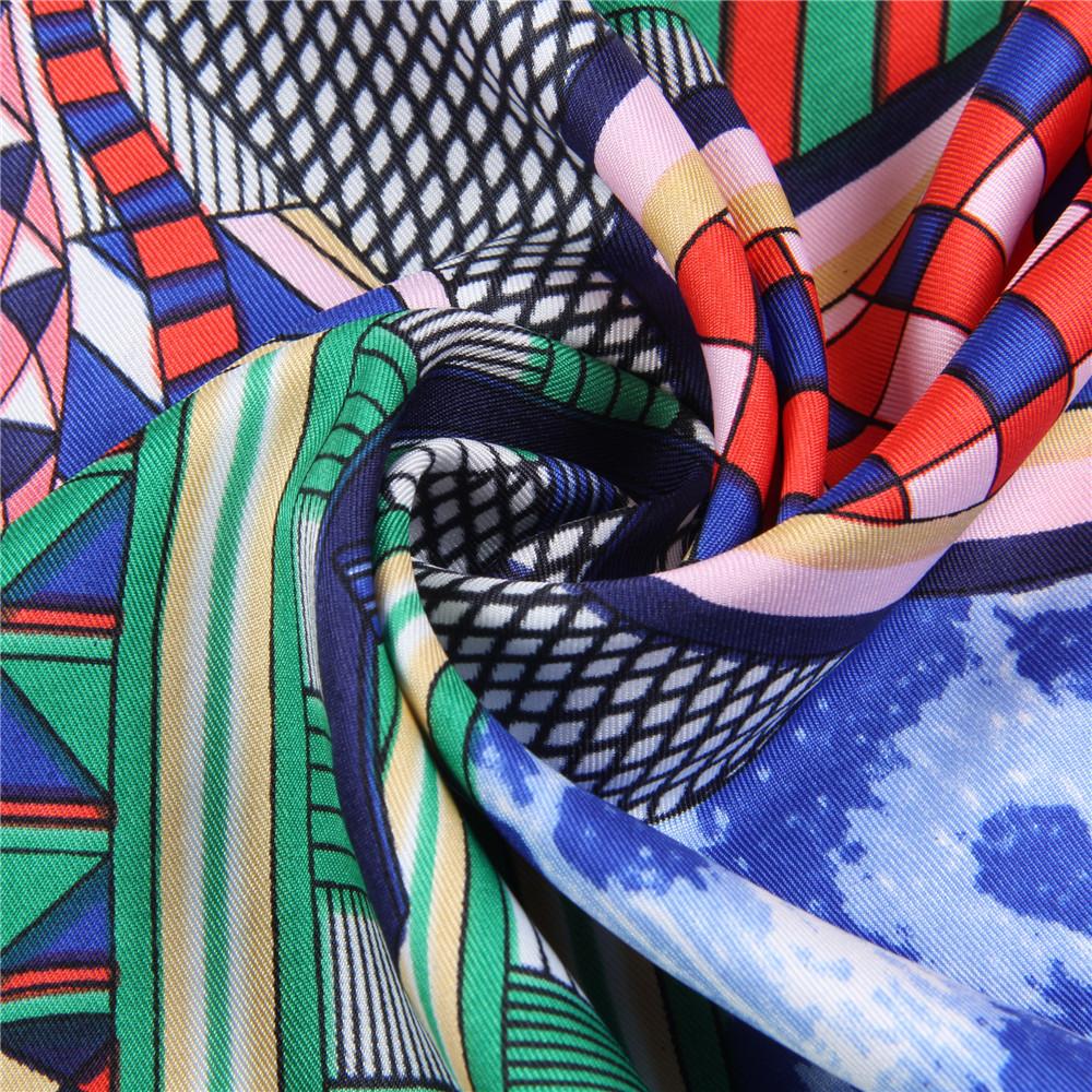 Manual Rolled Twill Silk Scarf Women Saddle Print Square Scarves Wraps Echarpes Curled Foulards Femme Bandana Silk Hijabs 90CM