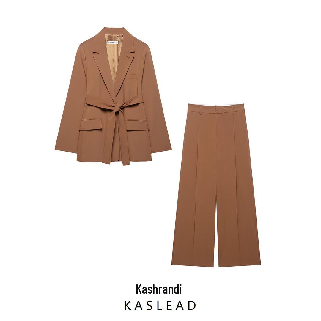 

2025 Spring Women s European & American Style Belted Suit Jacket with Casual Pants XS