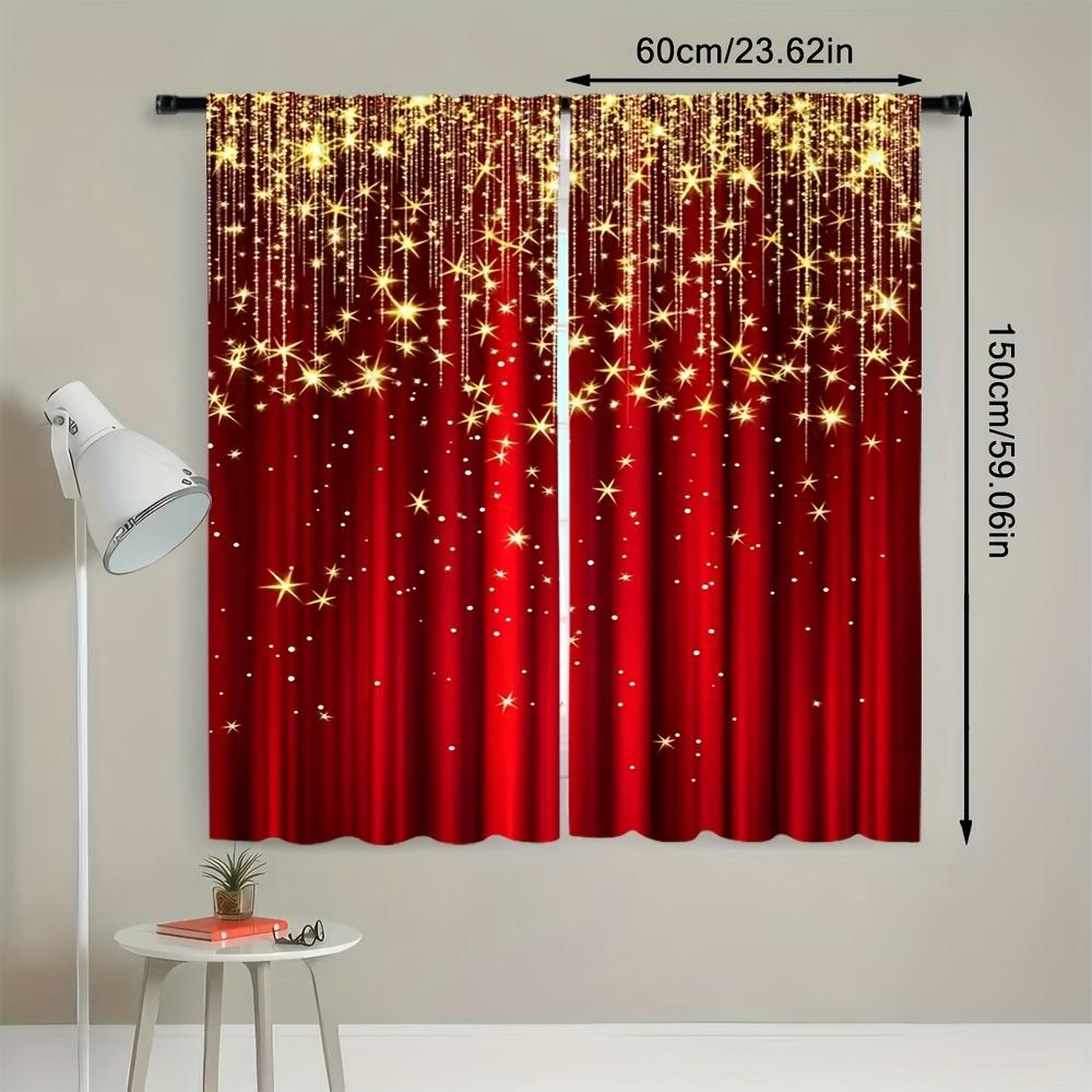 Set aus 2 roten goldenen Sternvorhängen mit Glitzerstreifen, halbtransparentes Polyester, Dekor für Wohnzimmer, Küche, Esszimmer, Made Sitting Fensterbehandlung