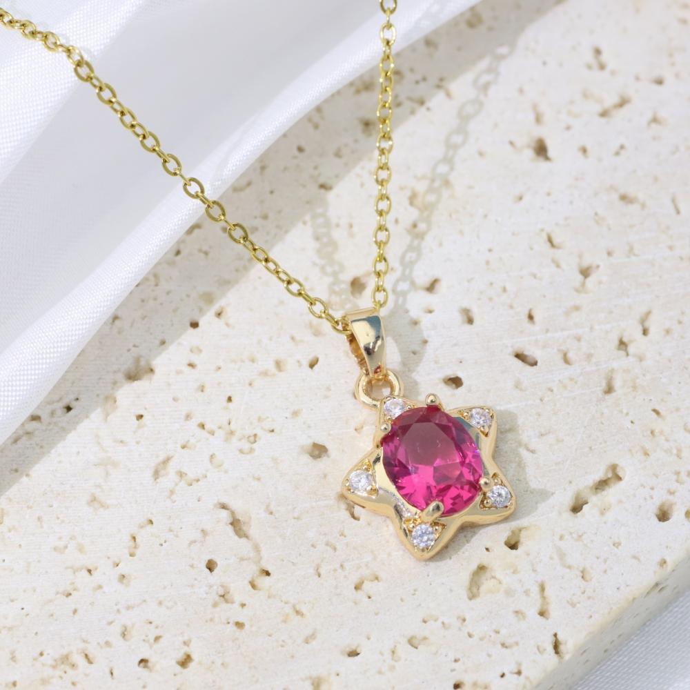 

1 Piece Trendy Star Zirconia Pendant Necklaces for Women Sparkling Golden Stainless Steel Necklace Jewelry Party Accessories красный