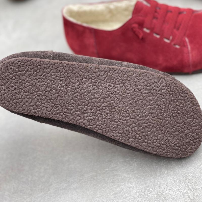 Johnature Retro Plüsch Damenschuhe Rinds Wildleder Flachboden Wildleder Lässig Elastisches Band Warme Baumwollschuhe