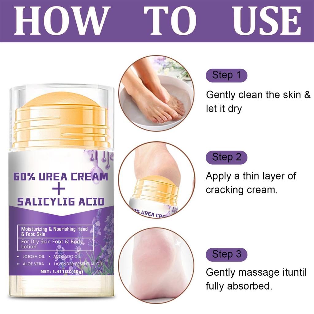 Urea Cream 60% For Cracked Heels And Hands, Foot Moisturizer For Calluses, Rough Skin On Feet, Elbows, Knees, 40g