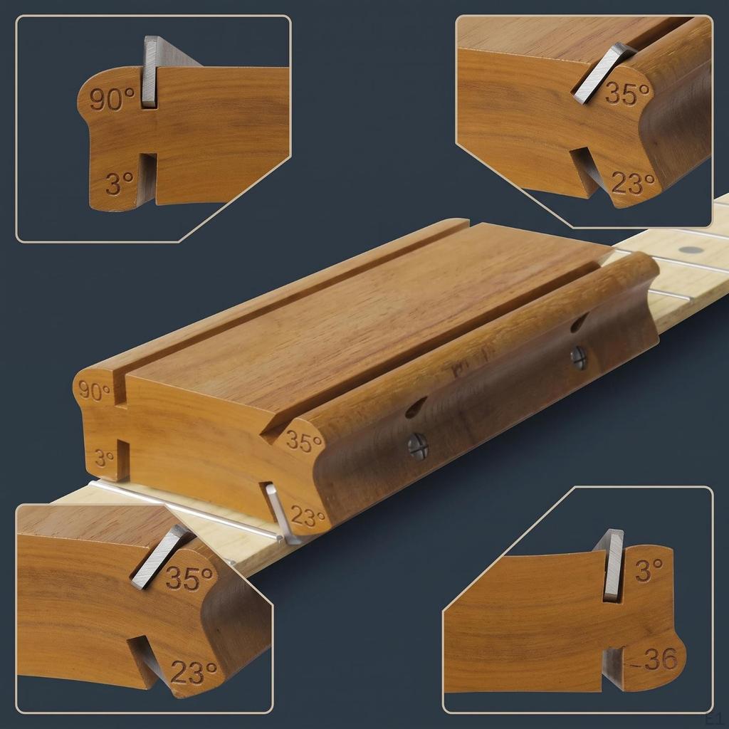 MultiAngle Fret End Beveling File Edge Chamfering, Block, for Workshop Natural Wood
