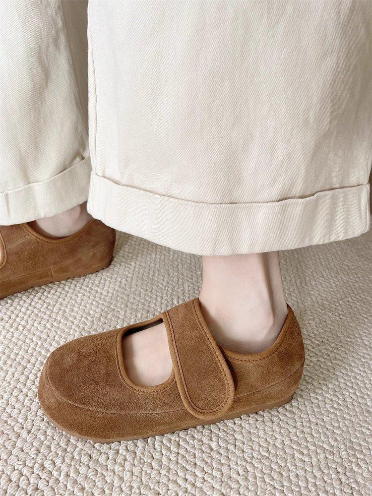 

Версия из мягкой кожи 2025 весна и осень новая ретро одинарная обувь женская круглая голова верхняя одежда на липучке ленивая обувь обувь Бокен туфли Мюли 40 коричневый