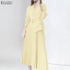ZANZEA Women Turn Down Collar 3/4 Sleeve Loose Casual Long Dress