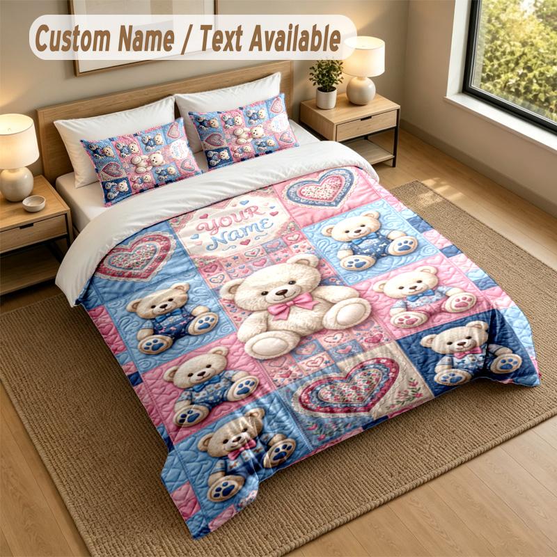 Bear Panda Theme Personalized 3Pcs Bedding Set Custom Text & Name 1 Sheet 2 Pillowcases Household Bedding 1pc
