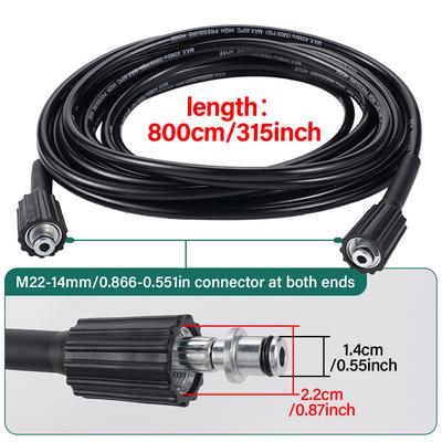 8M 40Mpa 5800PSI Auto Washer Hose High Pressure Water Cleaning Max60 ℃ Car Wash Hose Double Head M22-14mm Connector Rubber Pipe