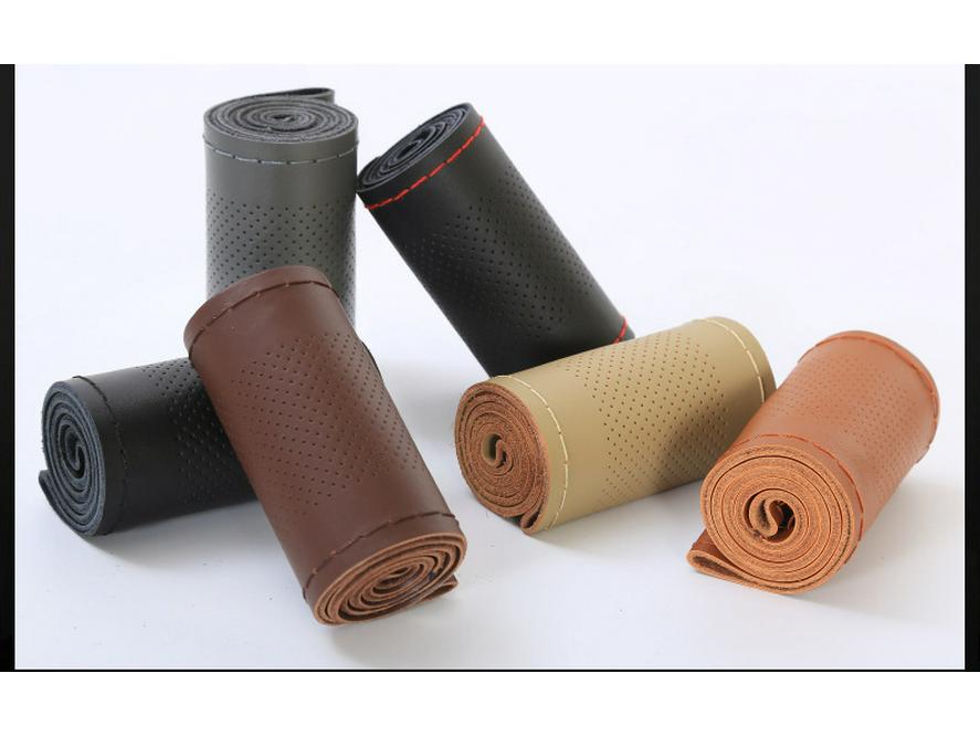 Universal Genuine Leather Steering Wheel Cover, Hand-Stitched, Breathable, All-Season, Fits All Vehicles