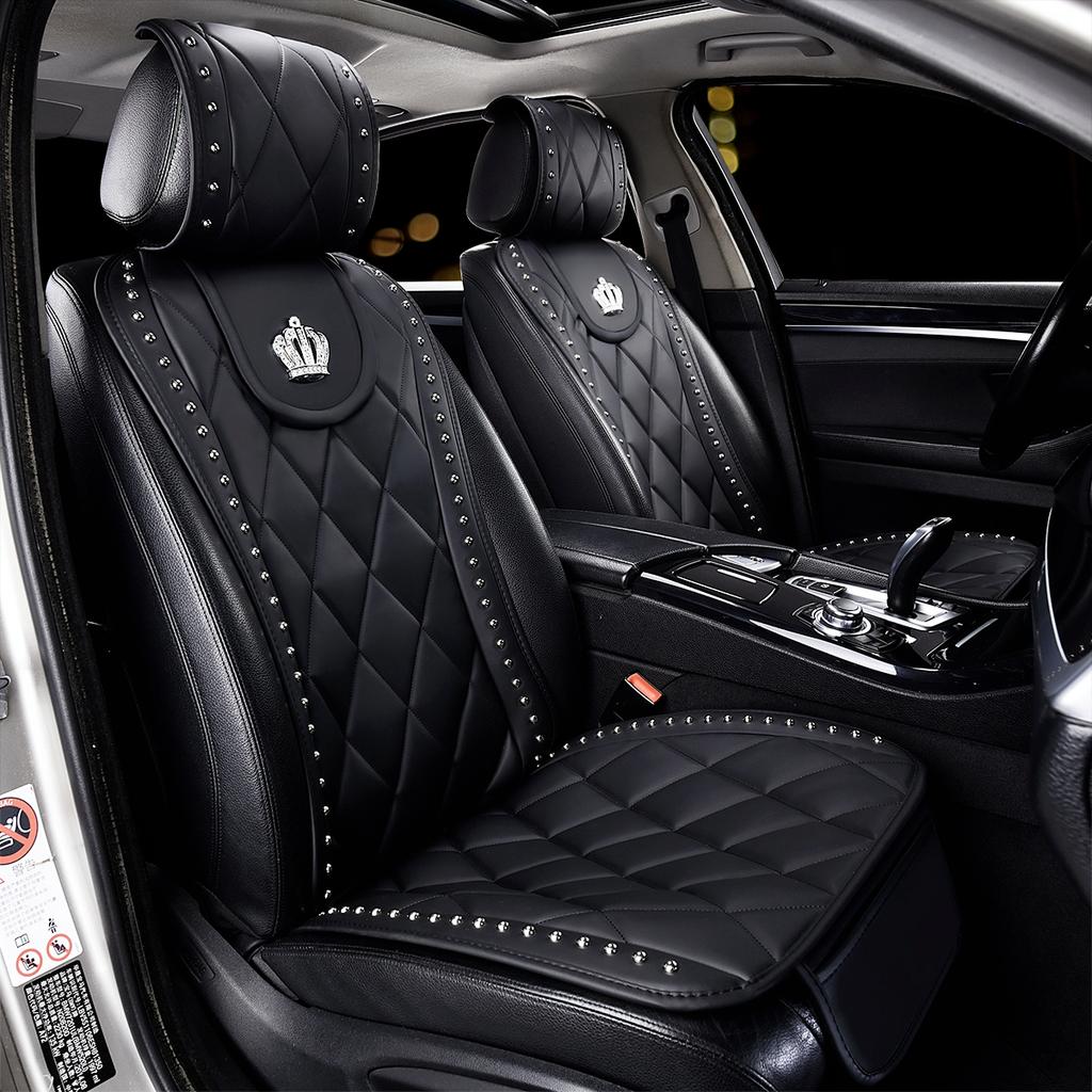 Fashion Crown Universal Car Seat Cover For Man Women Top Quality Rivet Leather Auto Seat Cushion Pad Protector Auto Accessories