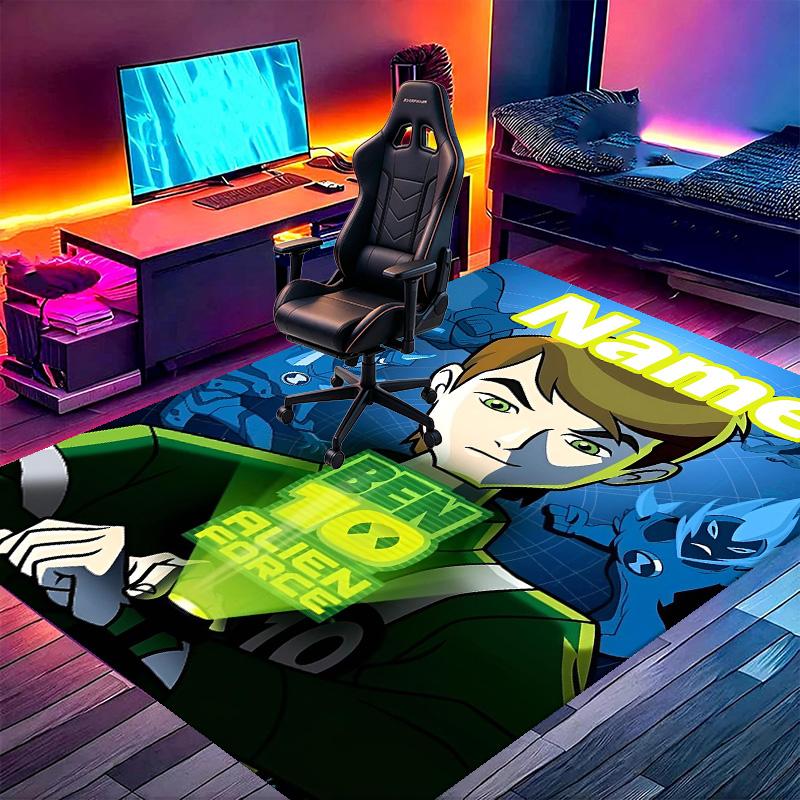 Custom Name Personalized Ben 10 Cartoon Print Carpet, Versatile Home Decor Rug, for Playroom, Apartment, Balcony, Entryway, Hallway Gift