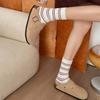 Grey Socks Cotton Mid-Leg Socks Double Needle Cotton Spring And Autumn Striped Pile Socks Collegiate Style Stockings