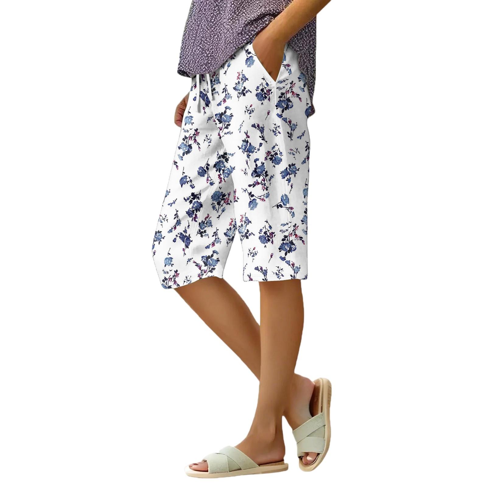 

Женские летние свободные шорты из хлопка и льна с эластичным поясом и цветочным принтом XL