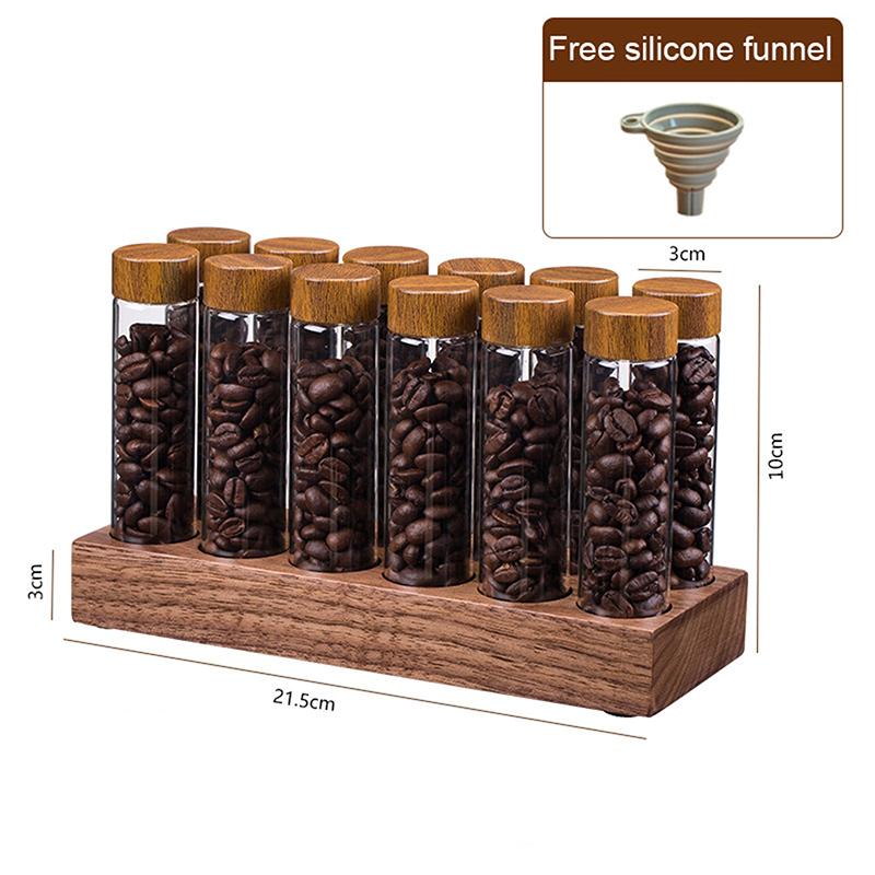 Coffee Beans Storage Container Tube Glass Display 6/12 Tubes Single Dose Coffee Accessories With Wooden Stand