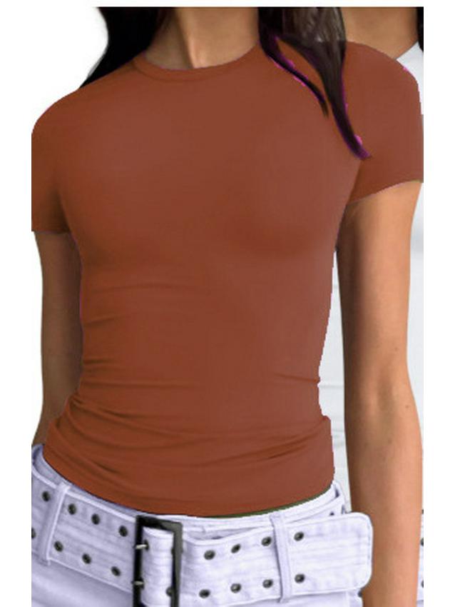 European and American Summer Women's Slimming Milk Silk Pullover T-shirt, Round Neck Fashion Top, High-end Women's Outerwear