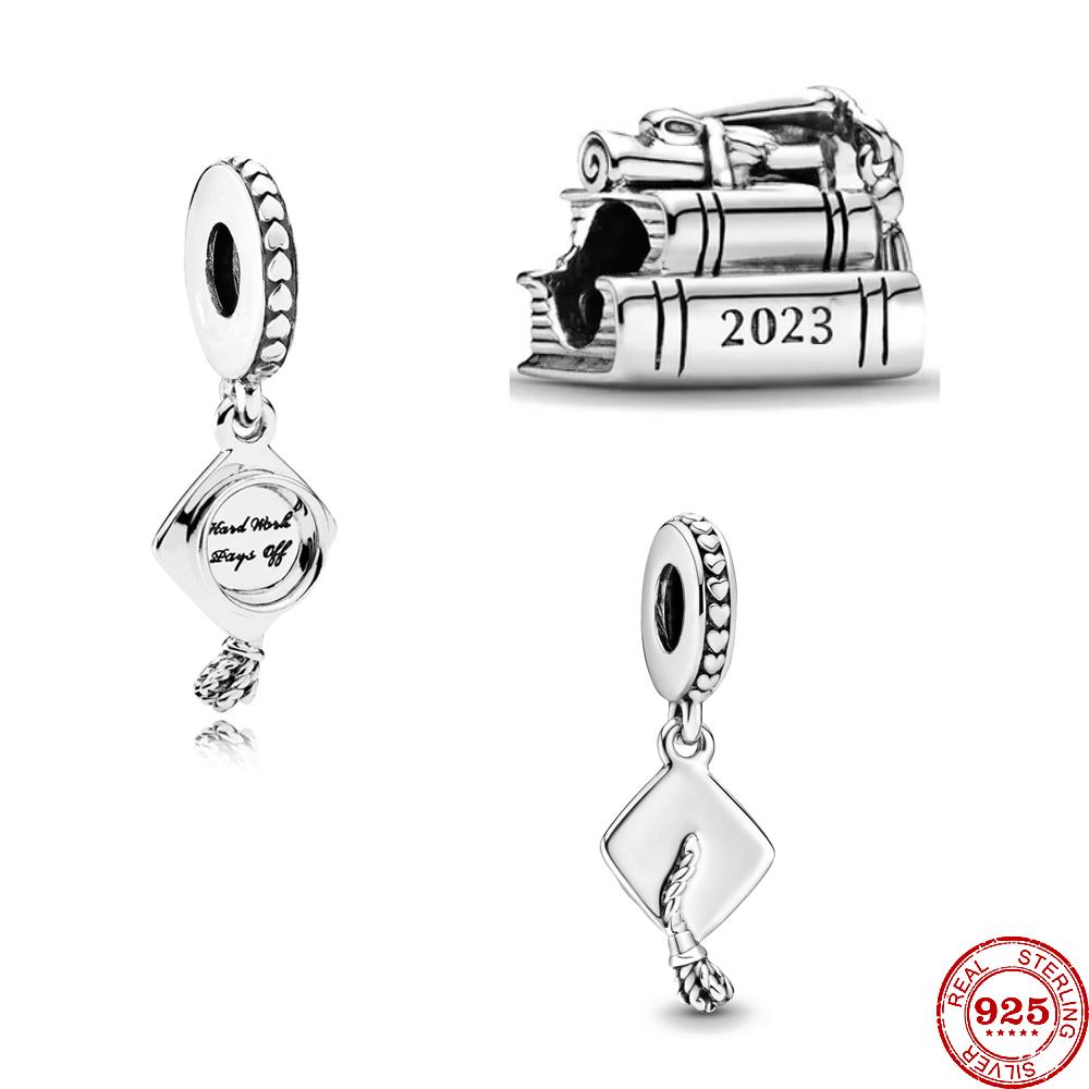 Silver Teacher Pendant Women Bracelet DIY Jewelry Bead Charms Fine Dangle Bachelor Cap Gift