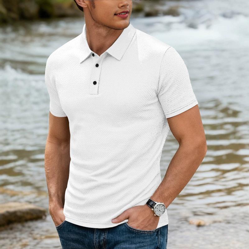 Men's Short-sleeve Polo Shirt with Button-down Collar and Stretch Fit