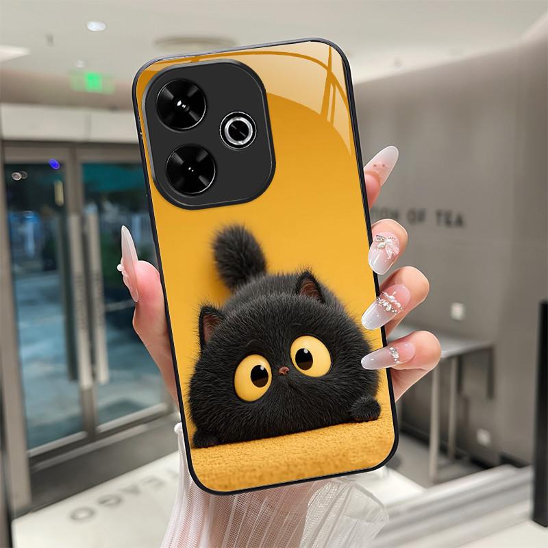 

Beautiful Flower Cute Cats Case For Xiaomi Redmi 13 4G 5G 13X Poco M6 Tempered Glass Phone Case Protective Back Cover Hard Shell Redmi 13