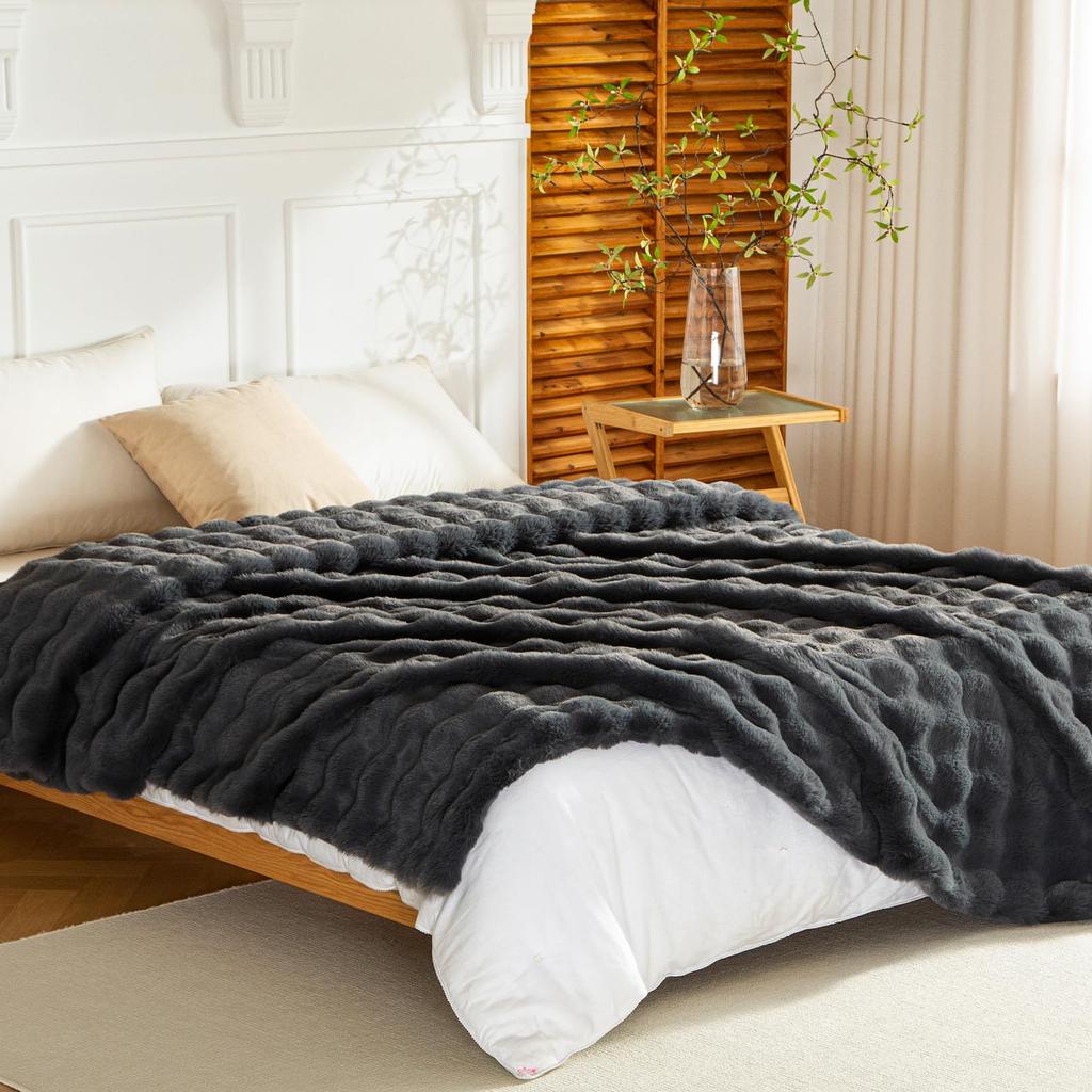 Haguko Fluffy Double Blanket, Fluffy, Stylish, Warm, Cute, Fluffy, Washable (180x200cm, Nebraska Gray)