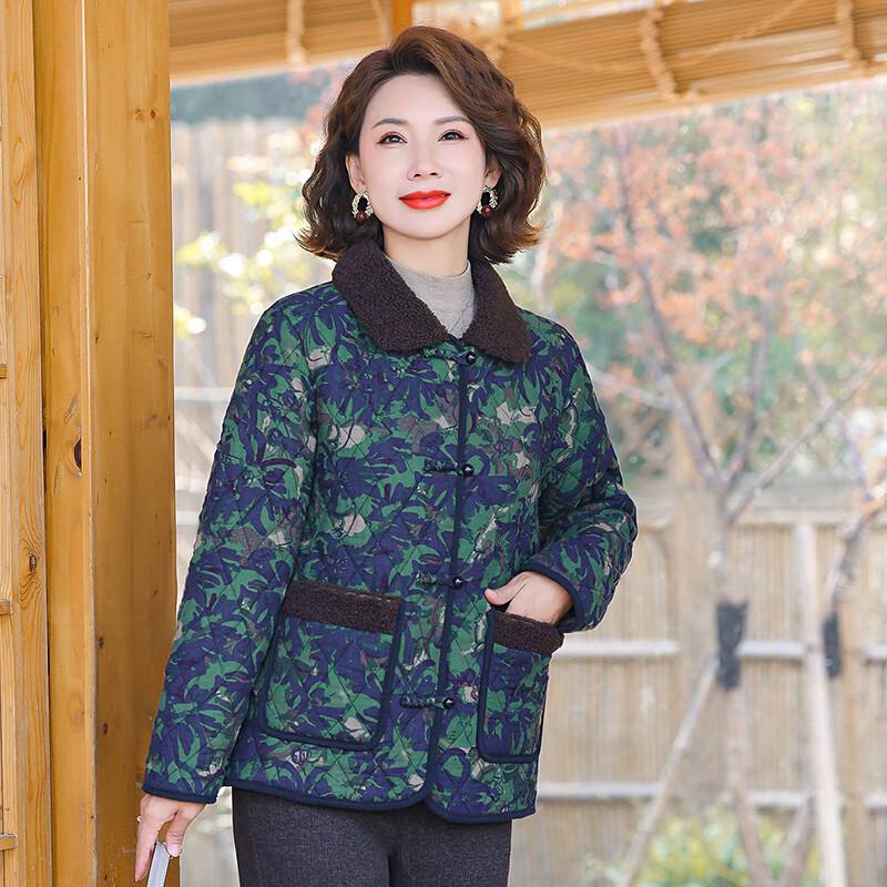 Women's Floral Print Lamb Wool Collar Cotton Jacket