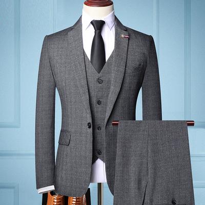 Men's Spring and Autumn Korean Version Slim (suit + Vest + Trousers) Business Groom Wedding Dress Three-piece Set