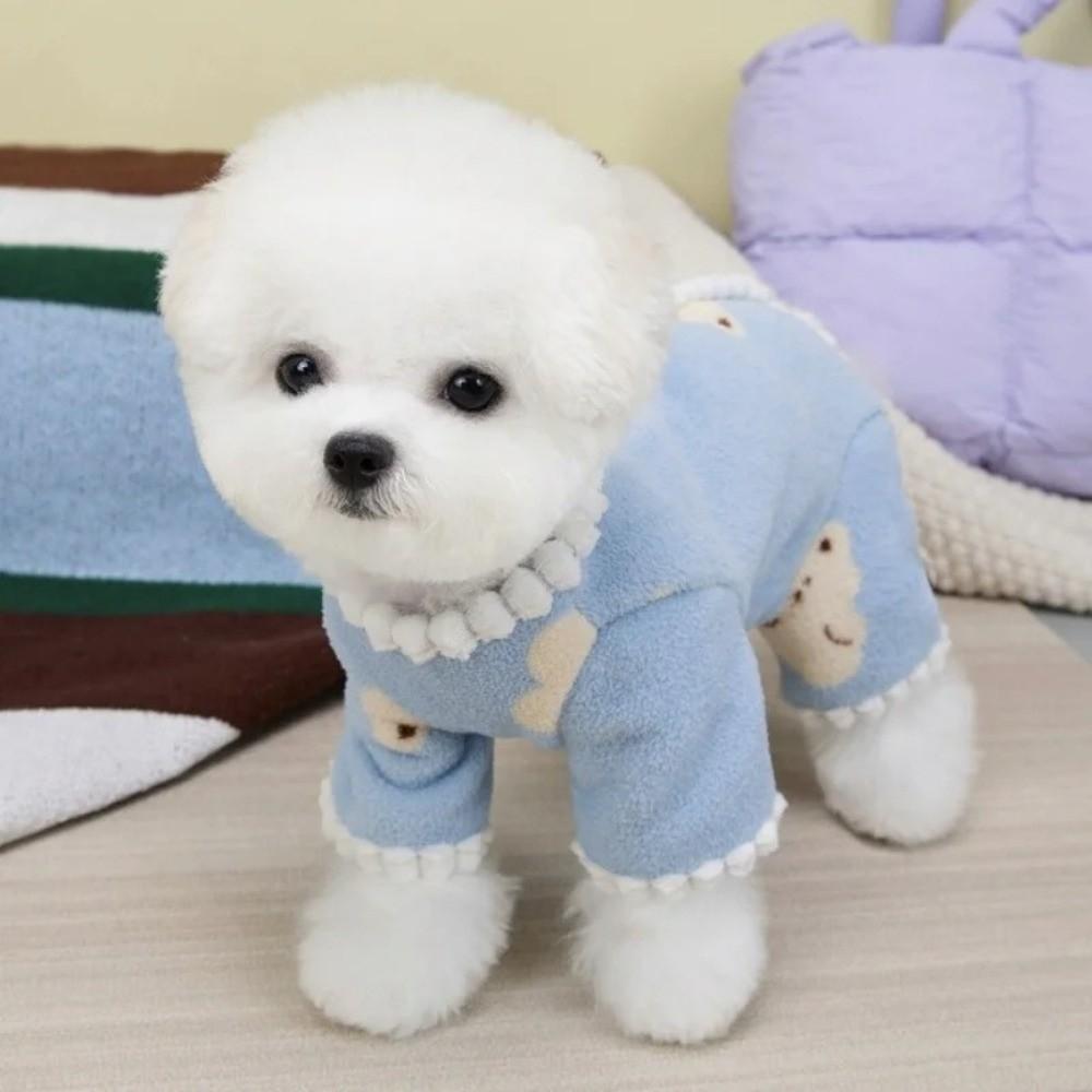 Fashion Bear Print Dog Jumpsuits Soft Fleece Pet Overalls Dog Clothes Yorkshire Costume Winter Warm Cat Pajamas