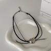 Double-Layer Leather Love Pendant Necklace Female Niche Design Sense Simple Personality Light Luxury Versatile Neck Chain Collarbone Chain