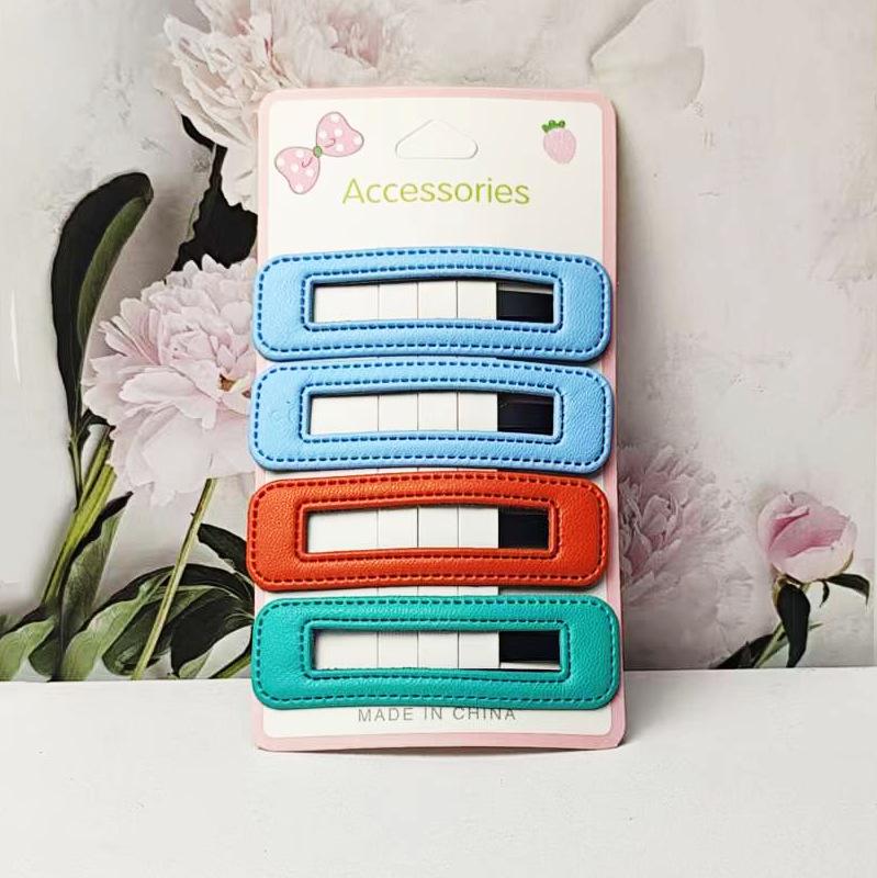 Square Leather Hairpin for Girls - Trendy Student Fashion Clip for Side Bangs and Back of Head