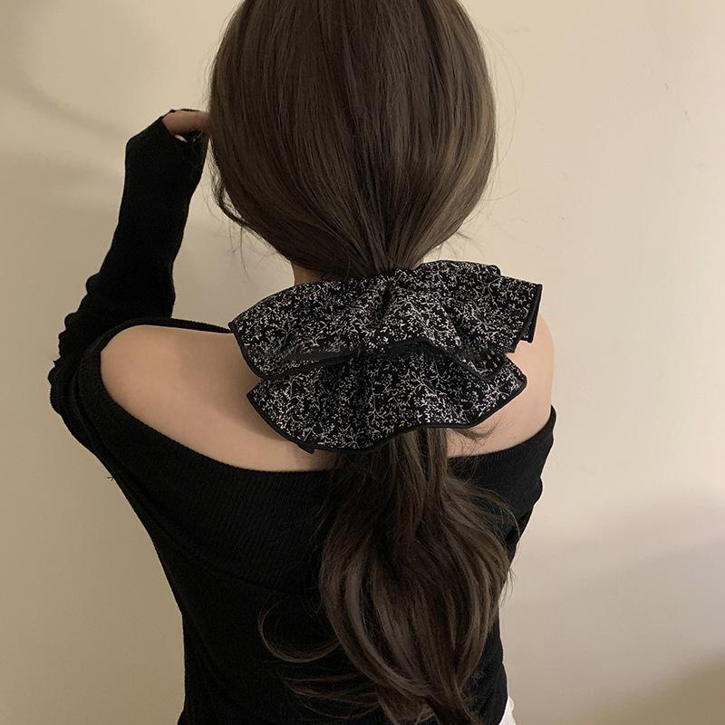 Temperament elegant floral large intestine hair band oversized lace ponytail hair rope niche design rubber band hair accessories