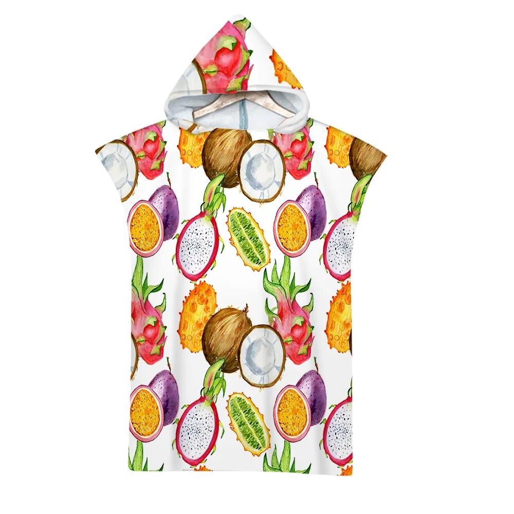 Hooded Bath Towel Robe Poncho Swimming Beach Towel Surf Man Lady Fast Quick Dry Bathrobe Beachwear-Fruit Watermelon Dragon Fruit