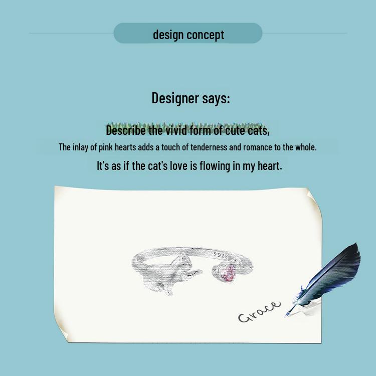 Adjustable Platinum-Plated S925 Sterling Silver Naughty Cat Ring