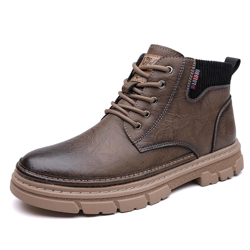 Fashion British Style Winter Velvet Cotton Shoes Outdoor Men's High Top Workwear Shoes Office Commuting Versatile Men's Business Boots