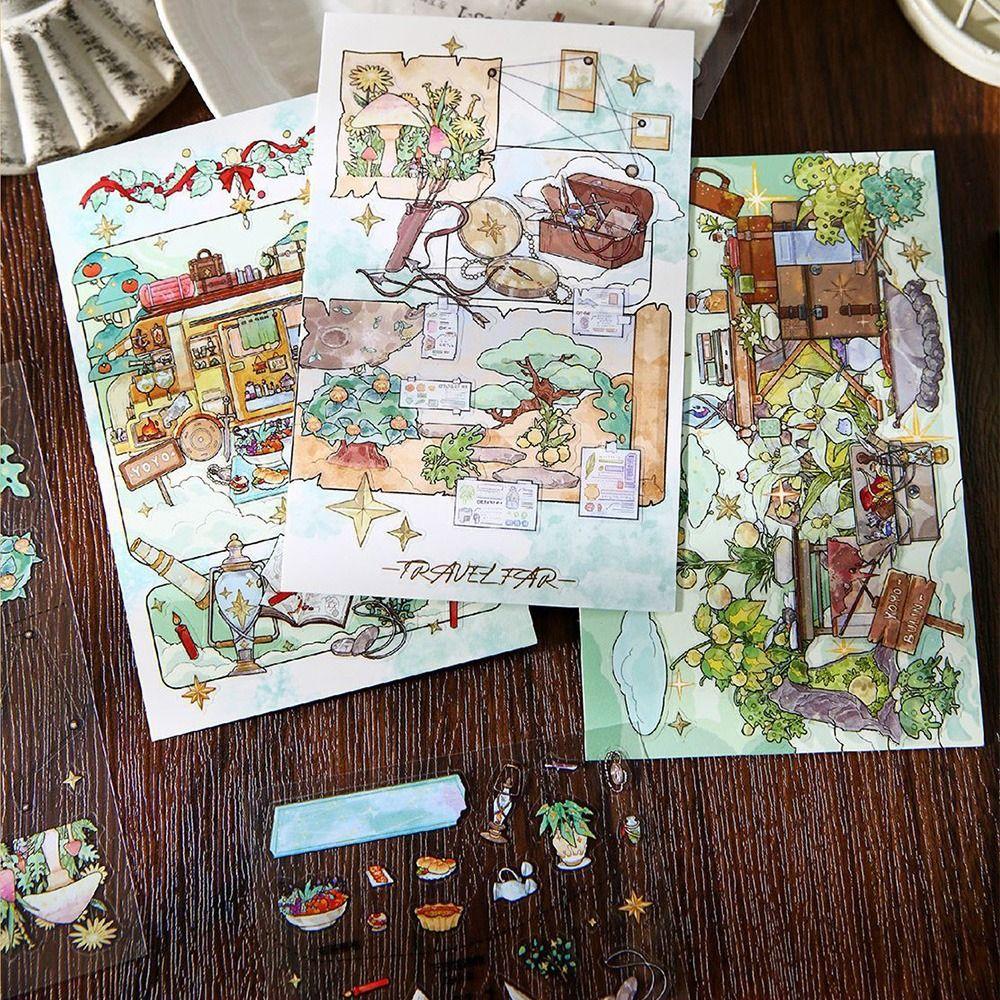 DIY Scene Sticker Postcard Cartoon Scene Sticker Set Postcard Landscape Stickers Journaling