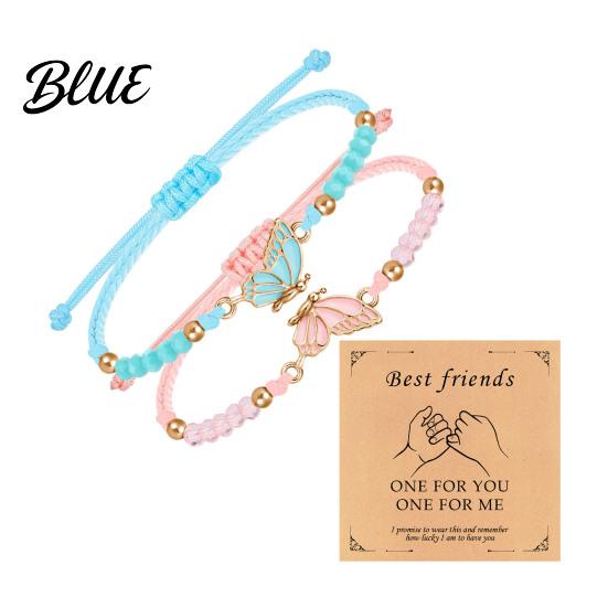 Durable Wax Cord Bracelet 2Pcs/Set Couple Adjustable Rope Butterflies Pendant