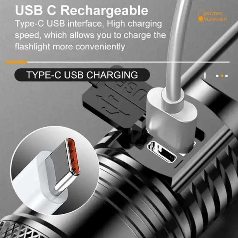 High Power 10000LM LED Flashlight Built-in Battery USB Rechargeable Strong Light Torch Outdoor Camping Hiking Lantern