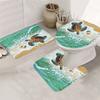 Sea Turtle Shower Curtain Set With 12 Hooks - Polyester Fabric, Non-Slip Bath Mat, Toilet Seat Cover, And U-Shaped Rug - Machine