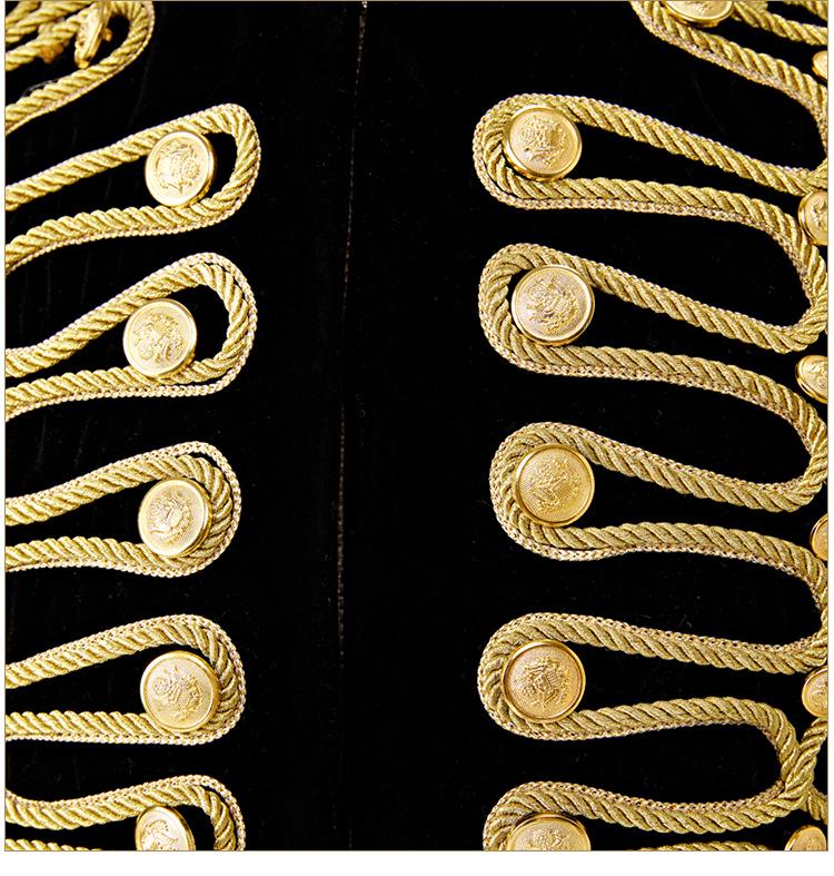 Men's Retro European Velvet Military Jacket with Gold Embroidery