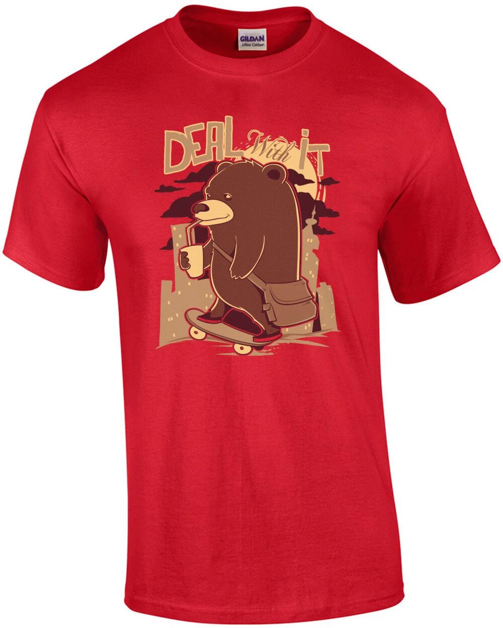 Deal With It Skateboarding Bear T-Shirt L
