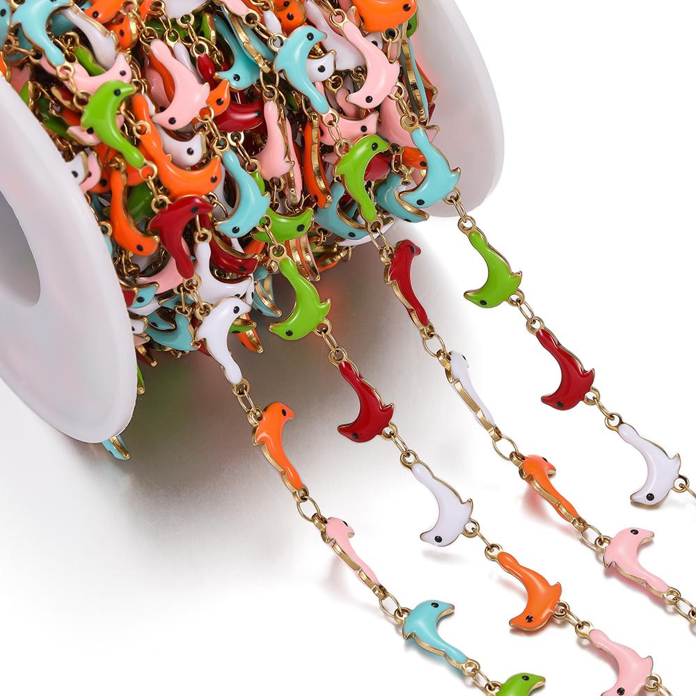 0.5m Colored Stainless Steel Enamel Chains Ocean Style Handmade Chains for DIY Bracelet Waist Chain Jewelry Making Chain
