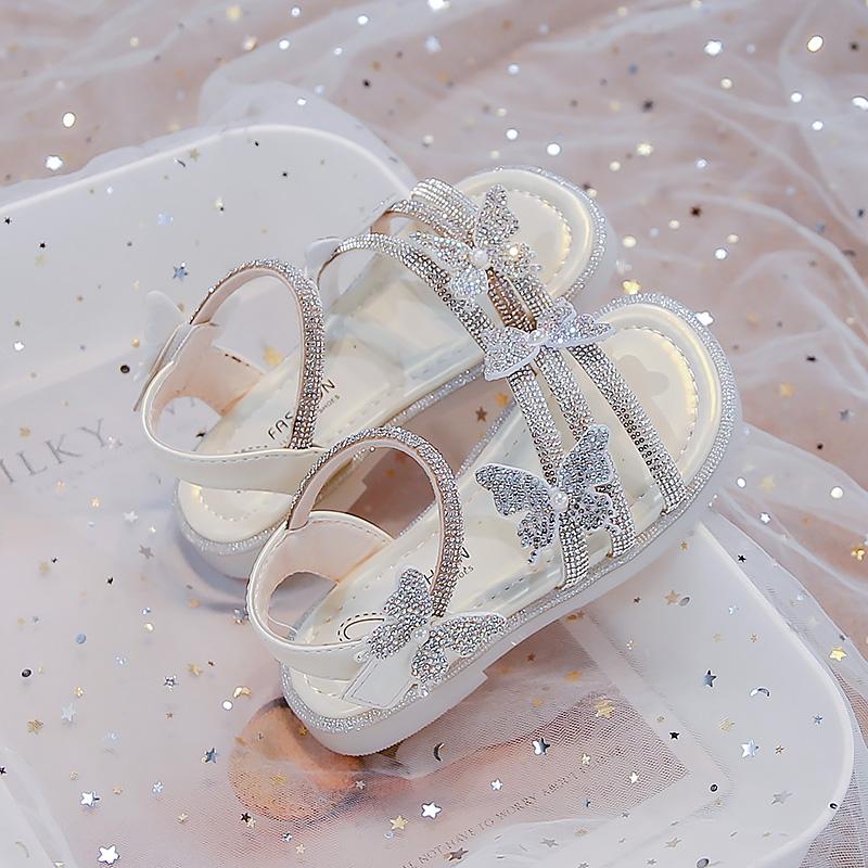 

Kids Strappy Sandals for Girls New Summer Toddler Beach Shoes with Sparkly Sequins Soft Sole Princess Girls Party Flats 26 бежевый