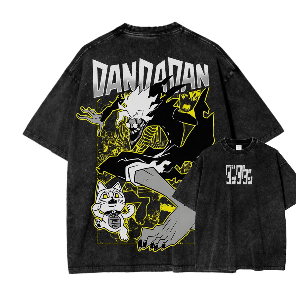 Dandadan Graphic Men Street Washed Oversized Y2k Hip Hop Harajuku Cotton T-shirt Short Sleeve Clothing Casual Loose High Quality Female Male Tee Shirt