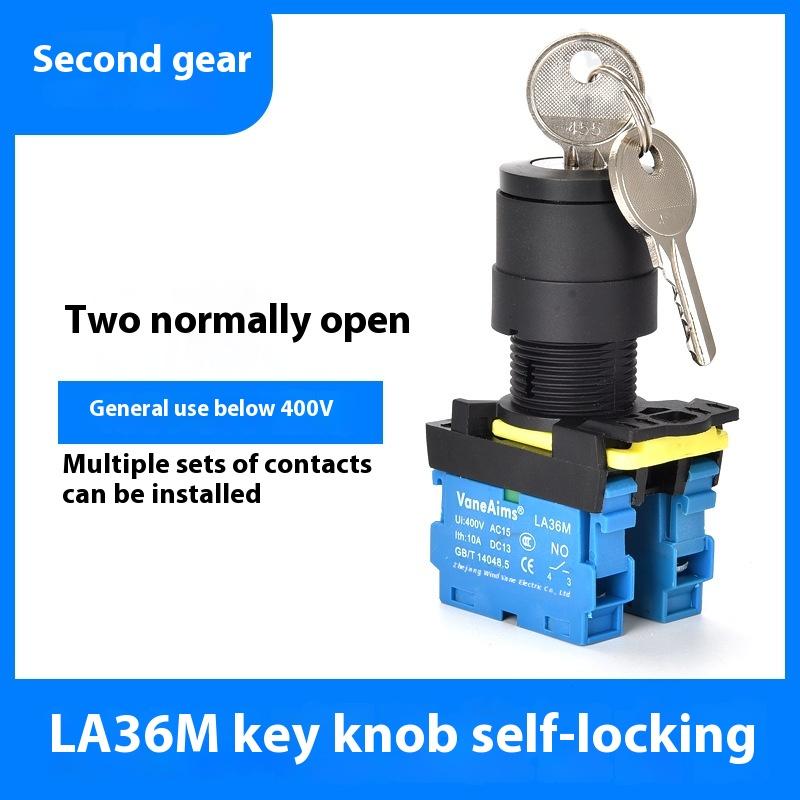 1 Set 12V 220V 10A 2/3 Position 1/2No 1/2Nc On Off Knob Button Rotary Switch Selector With Keys 22Mm La36M Key Switch