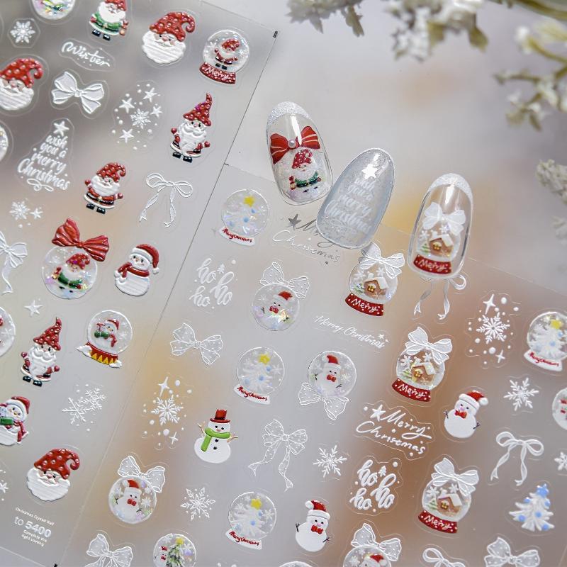 Christmas Snowman Nail Art Stickers Winter Fresh Nail Stickers White Snow Crystal Ball Ornament Stickers