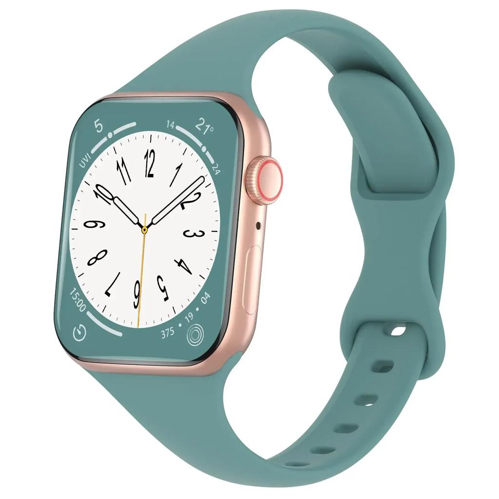Dünnes Silikonarmband für Apple Watch 40 mm 44 mm 45 mm 41 mm 38 mm 42 mm, einfarbiges Armband für IWatch Serie 1 2 3 4 5 6 SE 7