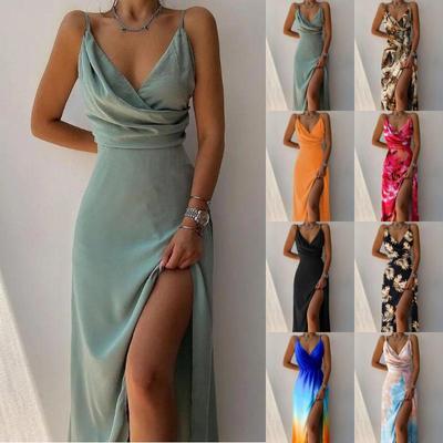2025 Europäisches & Amerikanisches Damen V-Ausschnitt Schlitz Print Sommerkleid