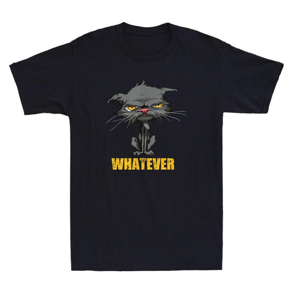 Whatever Angry Cat Funny Sarcastic Bored Cat Lovers Meh Meme Retro Men s T-Shirt S