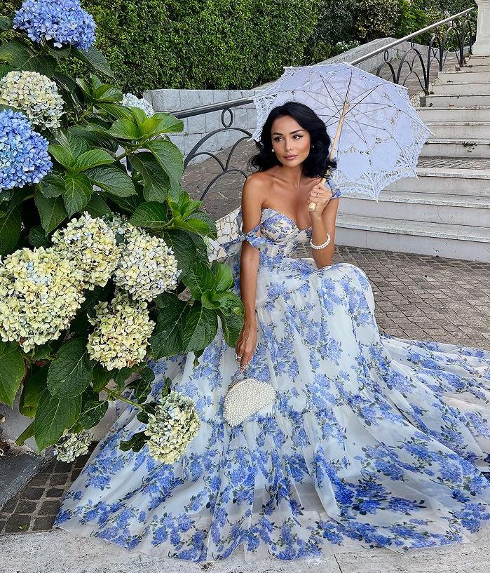 European & American Floral Organza Sleeveless Strappy Dress