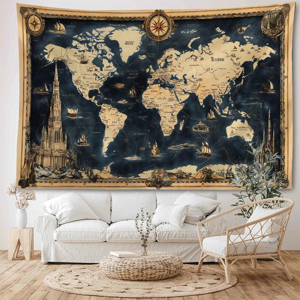Vintage nautische wereldkaart achtergrond decoratie wandtapijt Oude nautische kaart wandtapijt Woondecoratie